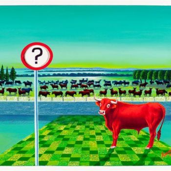 Pintura titulada "Toro Rojo" por Carlos Andino, Obra de arte original, Oleo