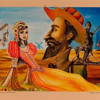 Dibujo titulada "Quijote y Dulcinea" por Carlos Andino, Obra de arte original, Otro