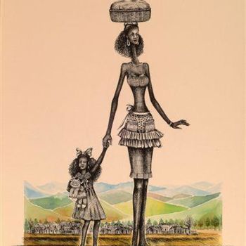 Tekening getiteld "Mujer, niña y muñeca" door Carlos Andino, Origineel Kunstwerk, Anders