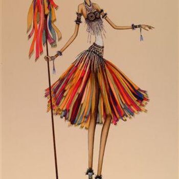 Dibujo titulada "Danza Garífuna" por Carlos Andino, Obra de arte original, Otro