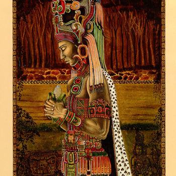 Dibujo titulada "Dios del Maiz" por Carlos Andino, Obra de arte original, Otro