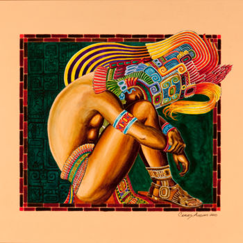 Dessin intitulée "El Pensador Maya" par Carlos Andino, Œuvre d'art originale, Autre