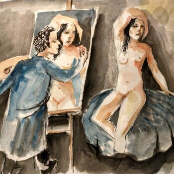 Painting titled "Muse d'artiste" by Decastro, Original Artwork, Watercolor