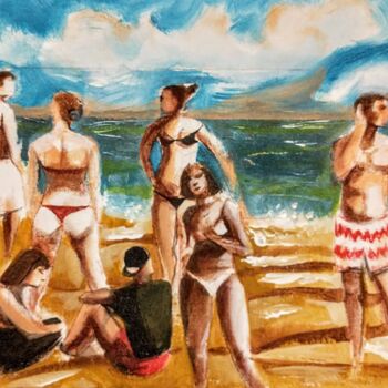 Painting titled "La plage, Les corps…" by Decastro, Original Artwork, Acrylic
