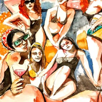 Painting titled "Filles coquines, de…" by Decastro, Original Artwork, Watercolor
