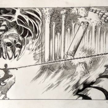 Dibujo titulada "Rod reiss vs eren" por Carlos Jesús Saorín Sánchez, Obra de arte original