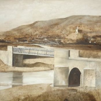 Painting titled "puente de hierro en…" by Carlos Jesús Saorín Sánchez, Original Artwork, Acrylic