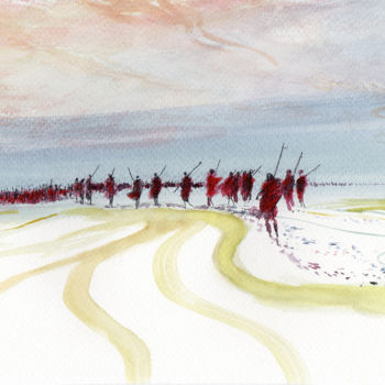 Drawing titled "Red warriors long m…" by Carlos Pardo, Original Artwork, Watercolor