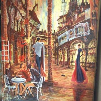 Painting titled "Citando/ Calling" by Carlos Pardo, Original Artwork, Oil Mounted on Wood Stretcher frame