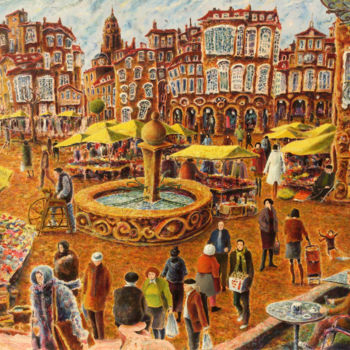 Painting titled "Market place. Merca…" by Carlos Pardo, Original Artwork, Oil Mounted on Wood Panel