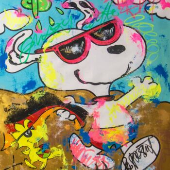 Pittura intitolato "Snoopy and Woodstoc…" da Carlos Pun, Opera d'arte originale, Acrilico Montato su Telaio per barella in l…