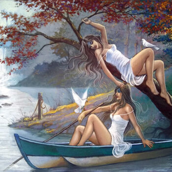 "As duas meninas e o…" başlıklı Tablo Carlos V. Pinto tarafından, Orijinal sanat, Petrol