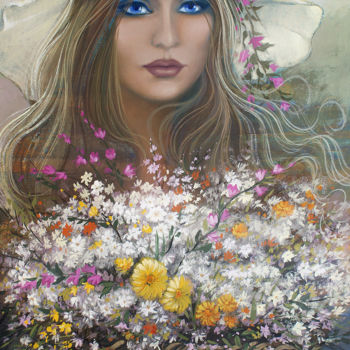 Pintura titulada "A Florista e as flo…" por Carlos V. Pinto, Obra de arte original, Oleo