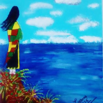 Painting titled "Contemplando o mar" by Carma Carvalho, Original Artwork, Acrylic