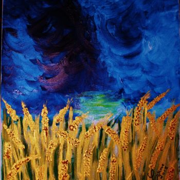 Pintura titulada "Seara de trigo com…" por Carma Carvalho, Obra de arte original, Acrílico