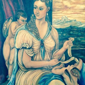Malerei mit dem Titel "Venus & les 2 amours" von Carmelo Giustolisi, Original-Kunstwerk, Öl