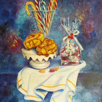 Painting titled "ÉCLAIRS ET SUCRERIES" by Carmen Berluti, Original Artwork, Acrylic Mounted on Wood Stretcher frame