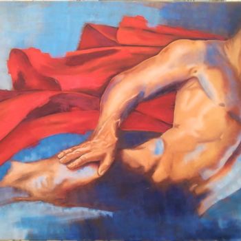 Malerei mit dem Titel "Homme à la cape rou…" von Carmen Berluti, Original-Kunstwerk, Acryl