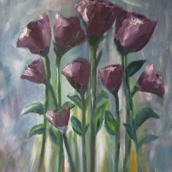 Painting titled "tulipanes-lilas.jpg" by Carmen Fdez Tornell, Original Artwork, Oil