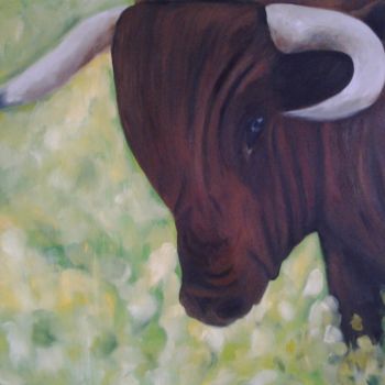 Pintura intitulada "Toro en el campo" por Carmen Fdez Tornell, Obras de arte originais, Óleo