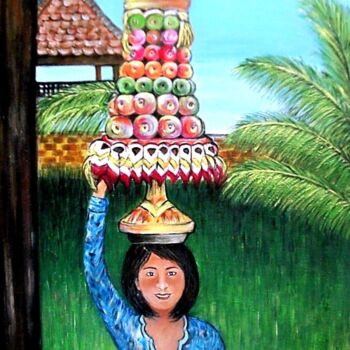 Pintura titulada "Ofrenda balinesa" por Carmen G. Junyent, Obra de arte original, Acrílico