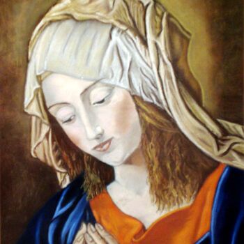 Картина под названием "Virgen rezando" - Carmen G. Junyent, Подлинное произведение искусства, Пастель