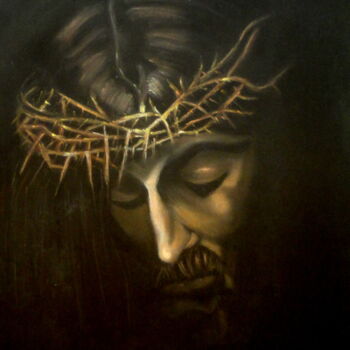 Painting titled "Jesus en la Cruz" by Carmen G. Junyent, Original Artwork, Pastel