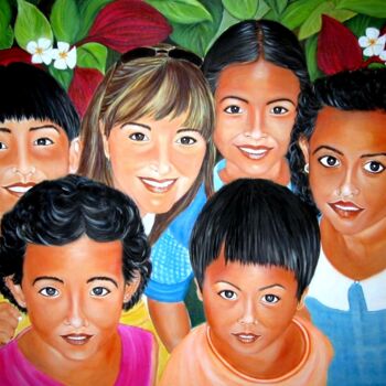 Pintura titulada "Carmen y sus niños…" por Carmen G. Junyent, Obra de arte original, Acrílico