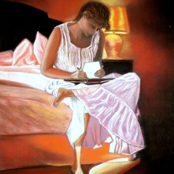 Pintura titulada "En la habitación ..…" por Carmen G. Junyent, Obra de arte original, Pastel