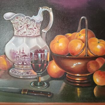 Painting titled "Copita de vino tinto" by Carmen Gimeno Piquer, Original Artwork, Oil