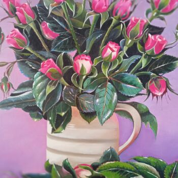 Pintura titulada "Jarrón con rosas" por Carmen Gimeno Piquer, Obra de arte original, Oleo