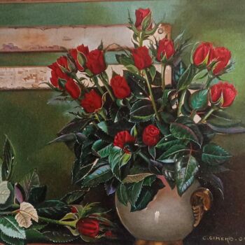 Картина под названием "Capullos rosas rojas" - Carmen Gimeno Piquer, Подлинное произведение искусства, Масло