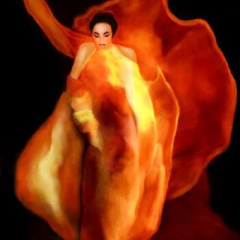 Painting titled "LA FLAMME" by Carmen Manno, Original Artwork