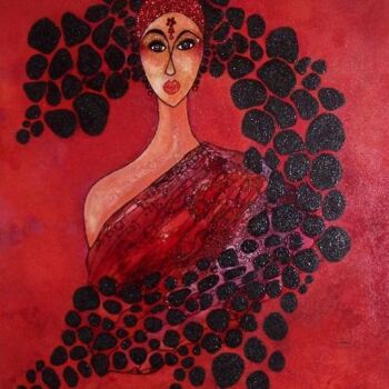 Painting titled "LA DAME ROUGE" by Carmen Manno, Original Artwork