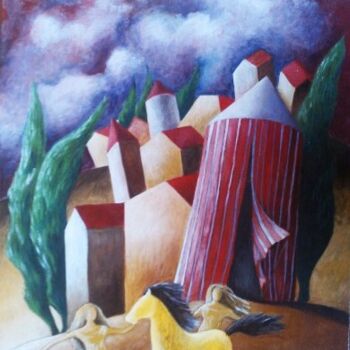 Painting titled "cielo rosso...tempe…" by Carmen Salis, Original Artwork