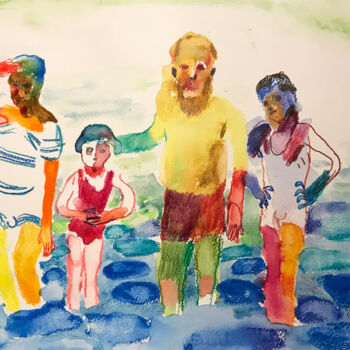 Dibujo titulada "La plage verte" por Carmen Selma, Obra de arte original, Acuarela