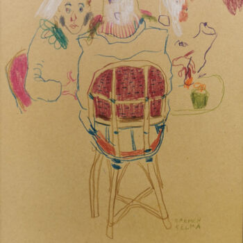 Рисунок под названием "Un café de Paris" - Carmen Selma, Подлинное произведение искусства, Карандаш