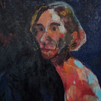 Painting titled "Autoportrait torse" by Carmen Selma, Original Artwork, Oil
