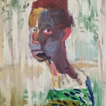 Painting titled "Autoportrait au con…" by Carmen Selma, Original Artwork, Oil Mounted on Wood Stretcher frame