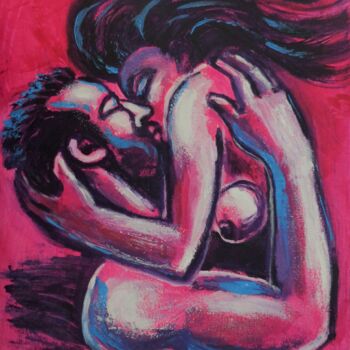 Painting titled "Lovers At Sunset 2" by Carmen Tyrrell, Original Artwork, Acrylic Mounted on Wood Stretcher frame