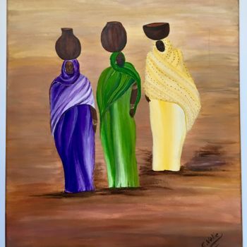 Peinture intitulée "Femmes africaines" par Carmen, Œuvre d'art originale, Acrylique