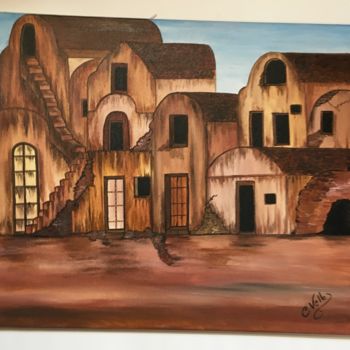 Painting titled "Vieux village" by Carmen, Original Artwork, Acrylic