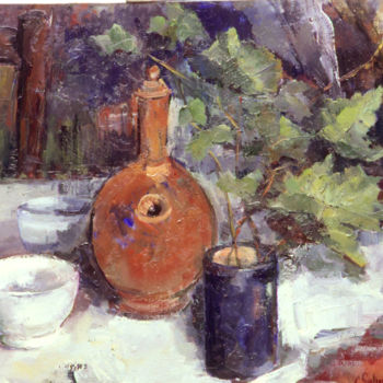 Painting titled "Bodegón de la botija" by Carmen Gutierrez Cueto, Original Artwork, Oil