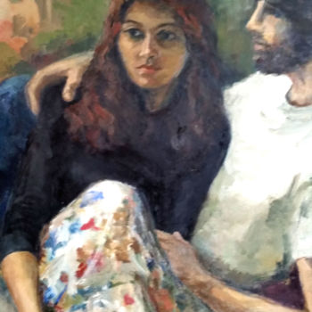 Painting titled "Q26 Pareja de jóven…" by Carmen Gutierrez Cueto, Original Artwork, Oil