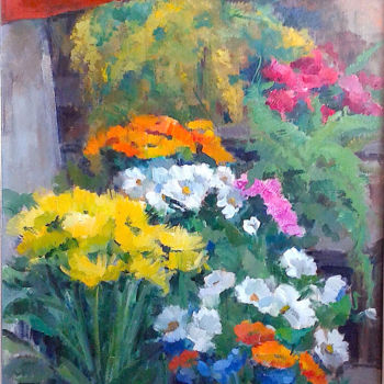 Pintura titulada "N30 Puesto de flores" por Carmen Gutierrez Cueto, Obra de arte original, Oleo