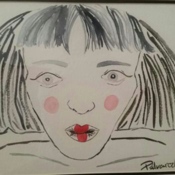 Painting titled "FACE to FACE RED LI…" by P.Alvarez, Original Artwork, Watercolor