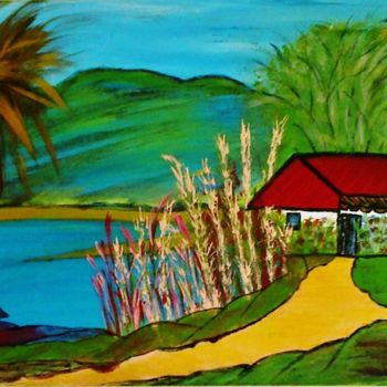 Peinture intitulée "Casa do lago" par Carma Carvalho, Œuvre d'art originale