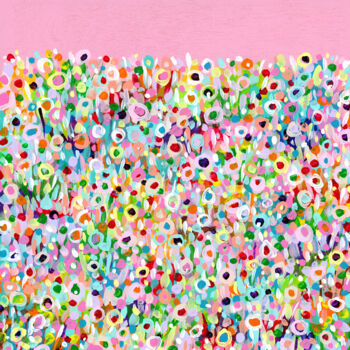 Peinture intitulée "Pink Sky Floral Gar…" par Caro Bay, Œuvre d'art originale, Acrylique Monté sur Panneau de bois