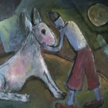 Painting titled "L'âne têtu" by Odile Caron, Original Artwork, Oil