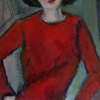 Peinture intitulée "JF au pull rouge" par Odile Caron, Œuvre d'art originale, Huile